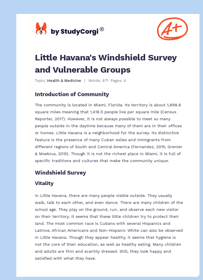 Little Havana's Windshield Survey and Vulnerable Groups. Page 1