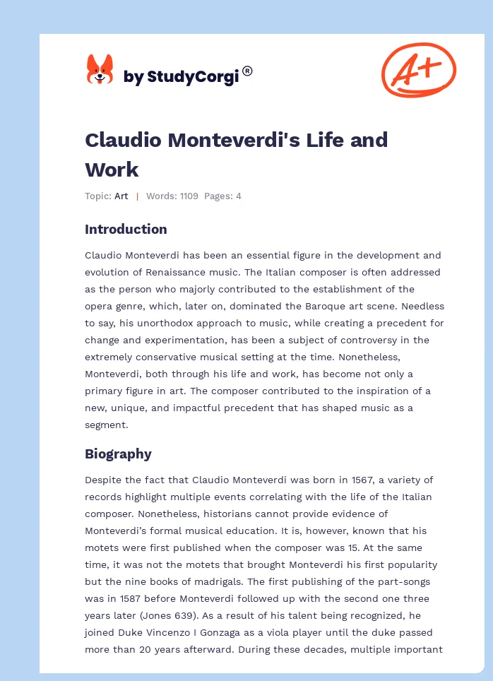 Claudio Monteverdi's Life and Work. Page 1