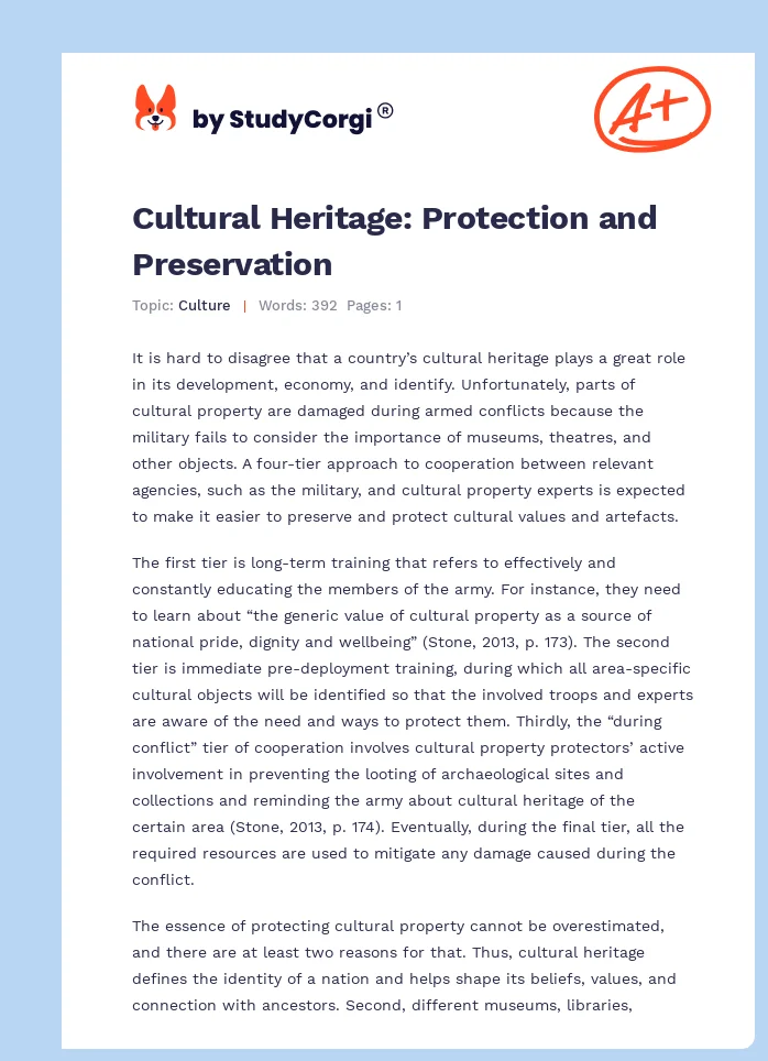 Cultural Heritage: Protection and Preservation. Page 1