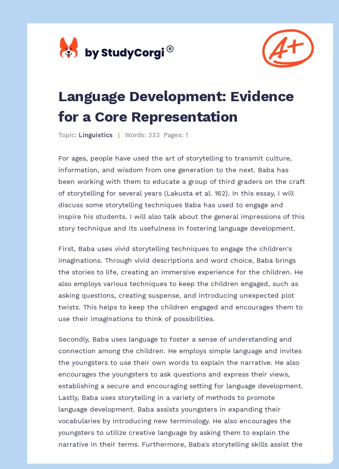Language Development: Evidence for a Core Representation. Page 1
