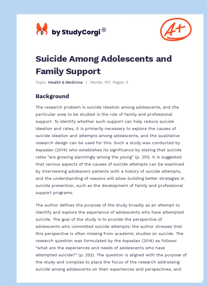 Suicide Among Adolescents and Family Support. Page 1