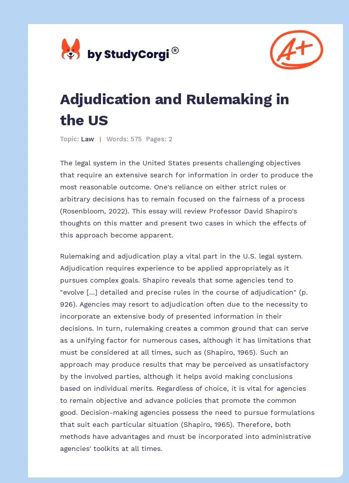 Adjudication and Rulemaking in the US. Page 1
