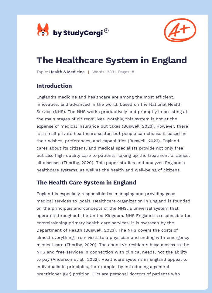 The Healthcare System in England. Page 1