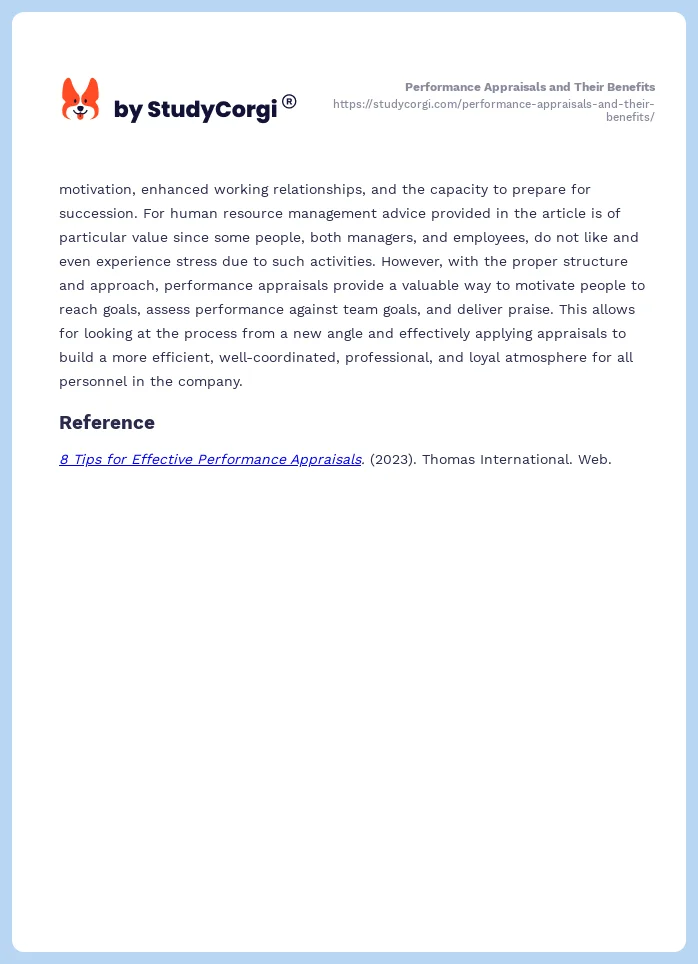 Performance Appraisals and Their Benefits. Page 2