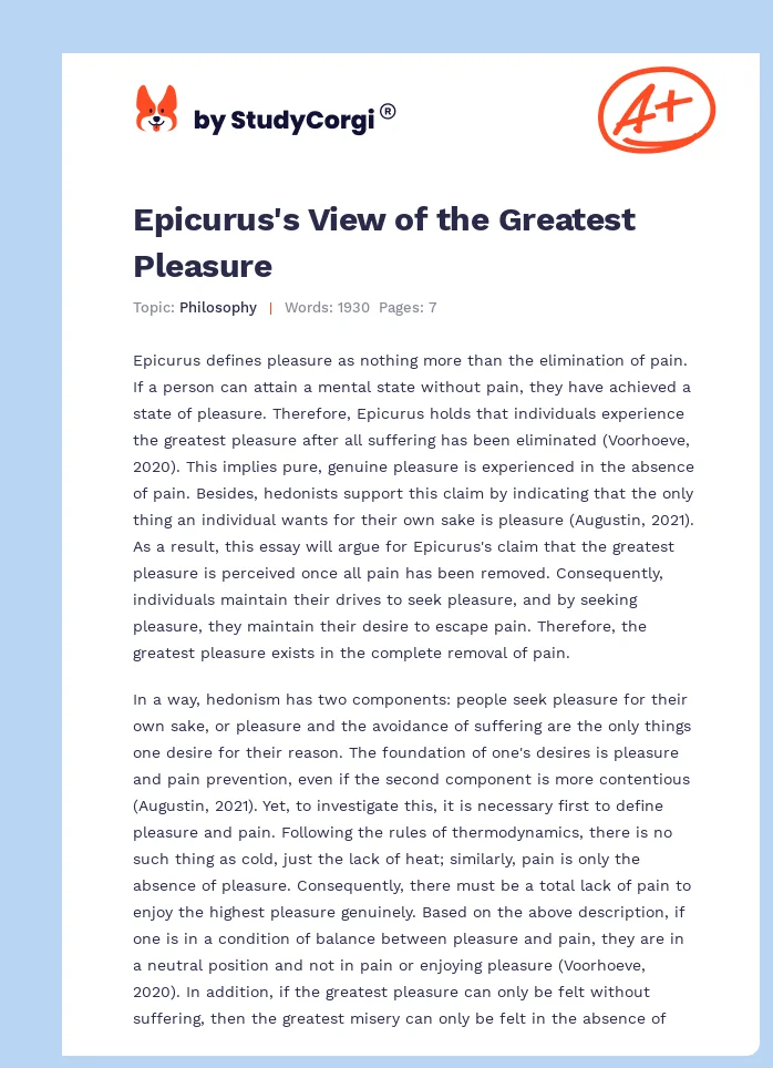 Epicurus's View of the Greatest Pleasure. Page 1