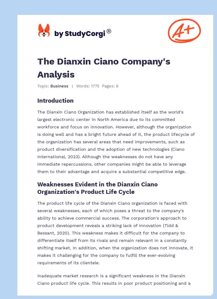 The Dianxin Ciano Company's Analysis. Page 1