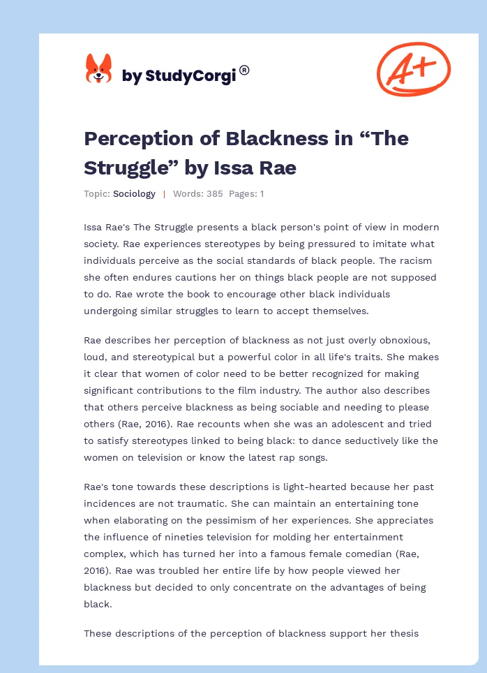 Perception of Blackness in “The Struggle” by Issa Rae. Page 1