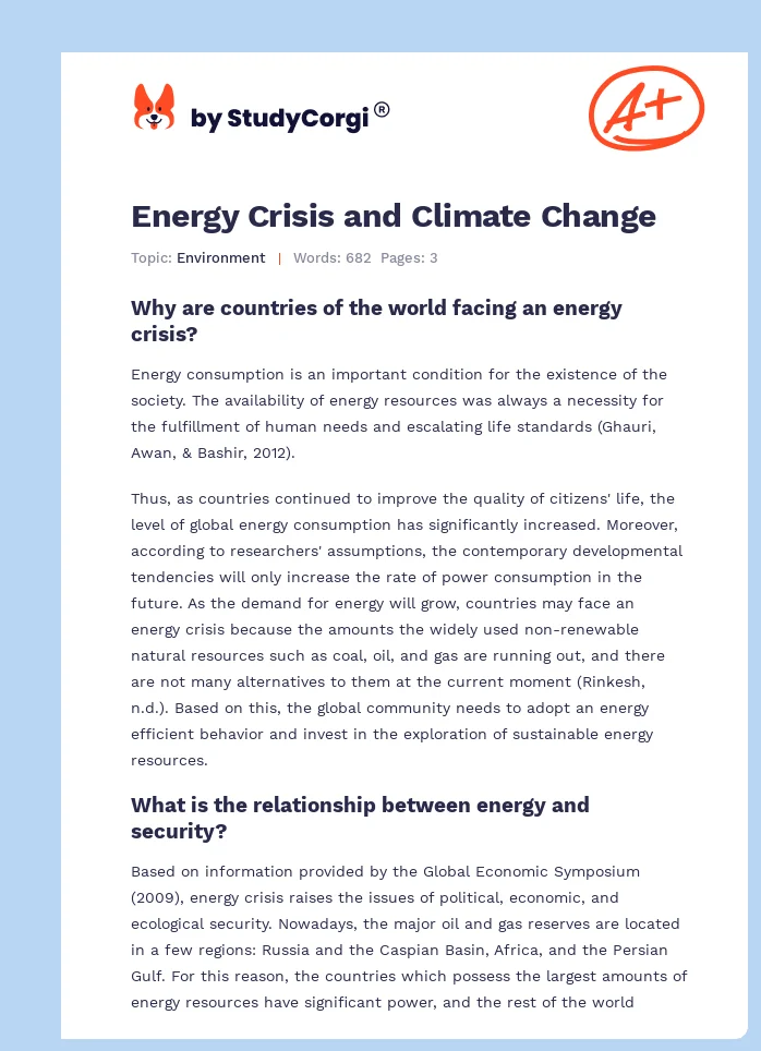 Energy Crisis and Climate Change. Page 1