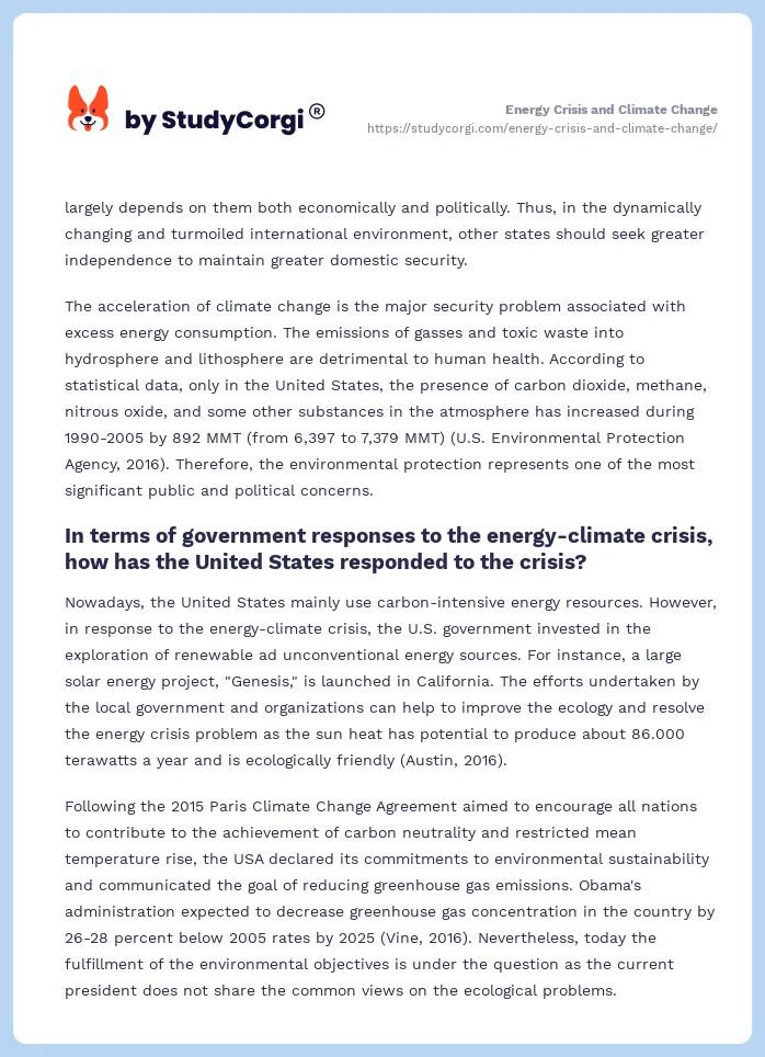 Energy Crisis and Climate Change. Page 2