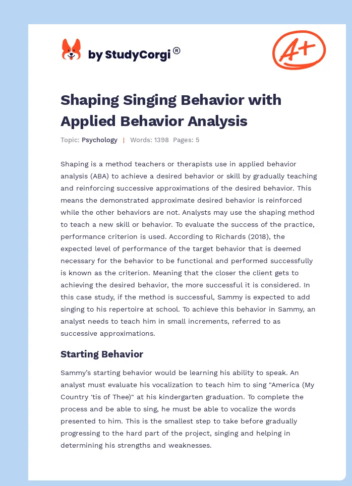Shaping Singing Behavior with Applied Behavior Analysis. Page 1