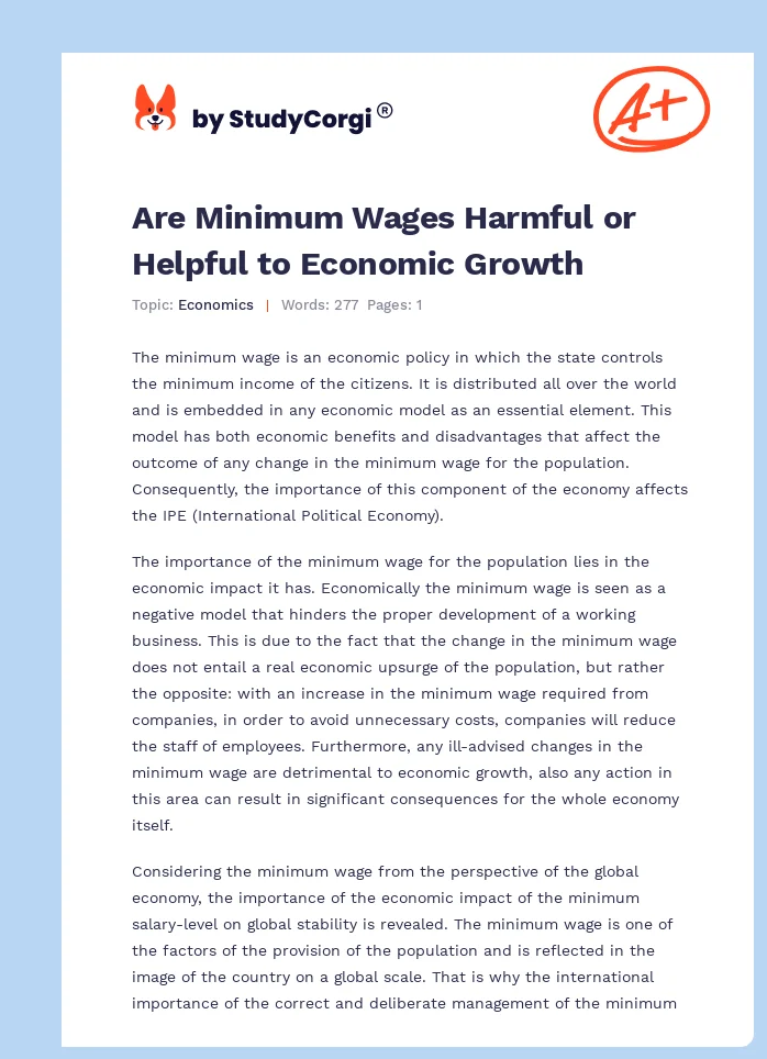 Are Minimum Wages Harmful or Helpful to Economic Growth. Page 1