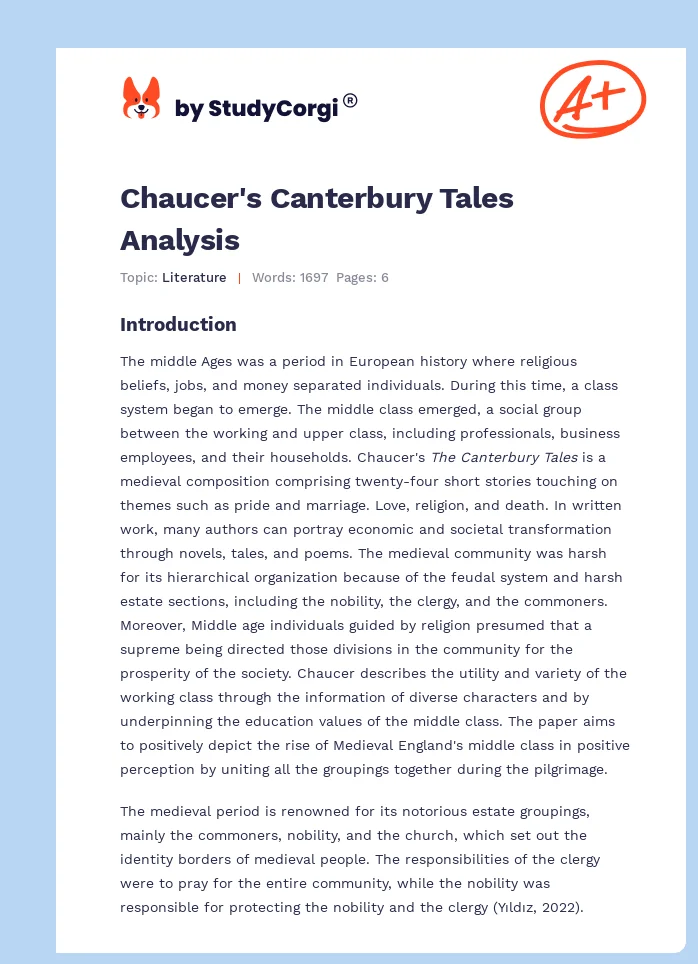 Chaucer's Canterbury Tales Analysis. Page 1