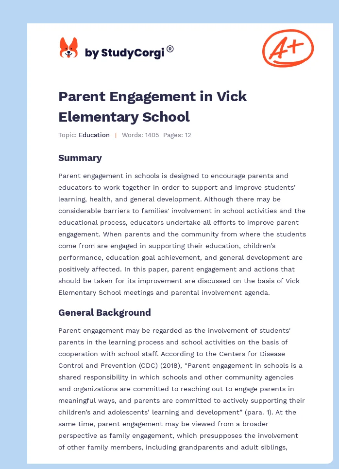 Parent Engagement in Vick Elementary School. Page 1
