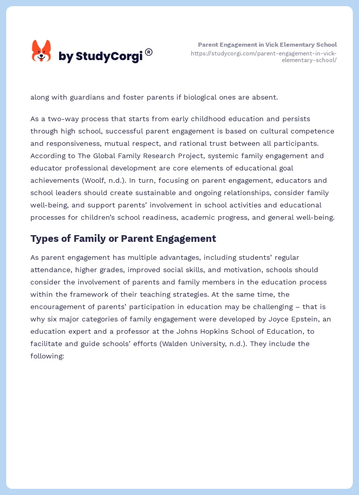 Parent Engagement in Vick Elementary School. Page 2