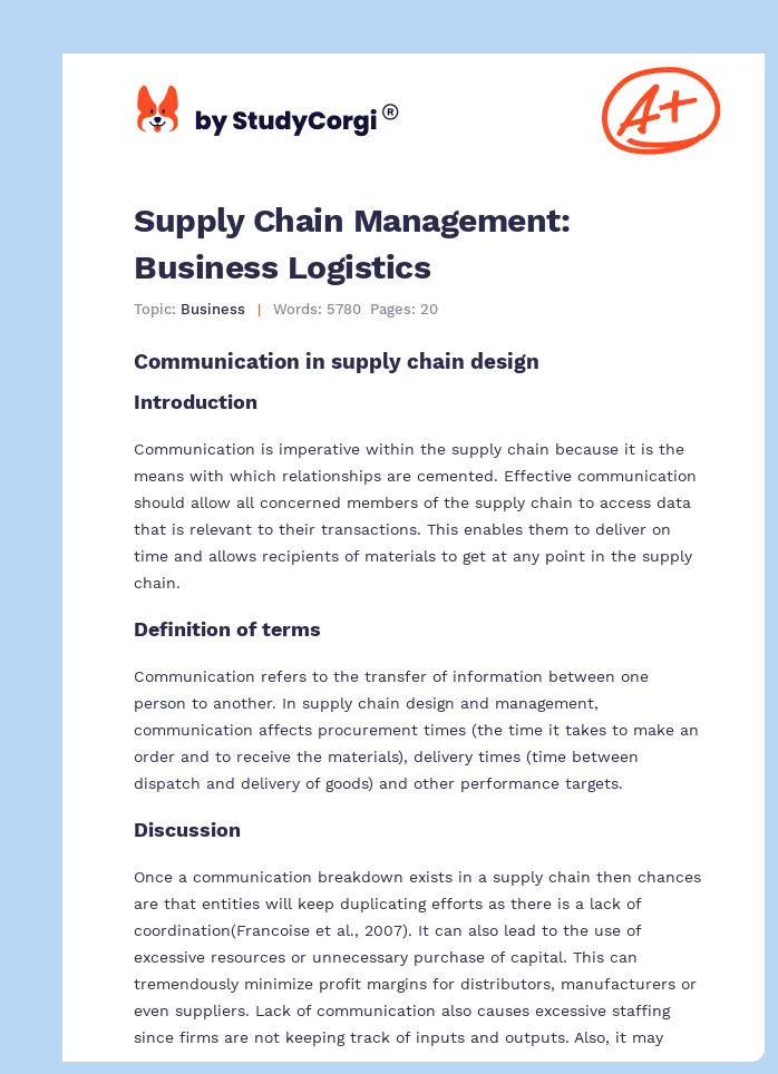Supply Chain Management: Business Logistics. Page 1