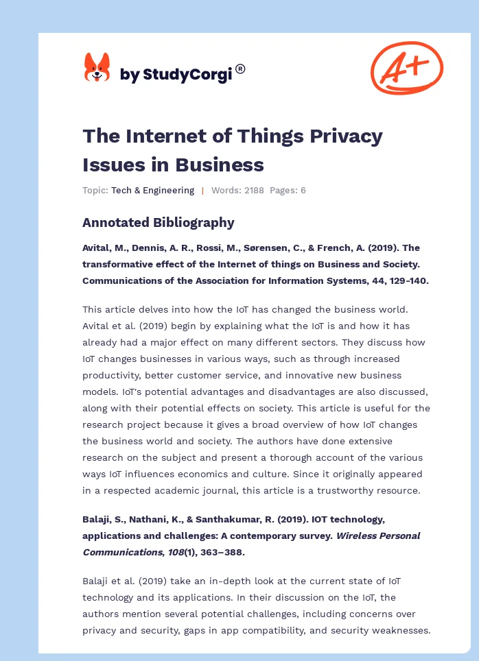 The Internet of Things Privacy Issues in Business. Page 1