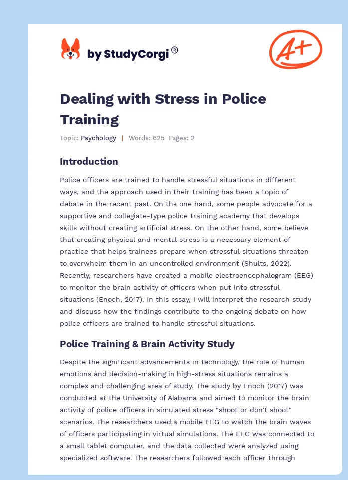 Dealing with Stress in Police Training. Page 1