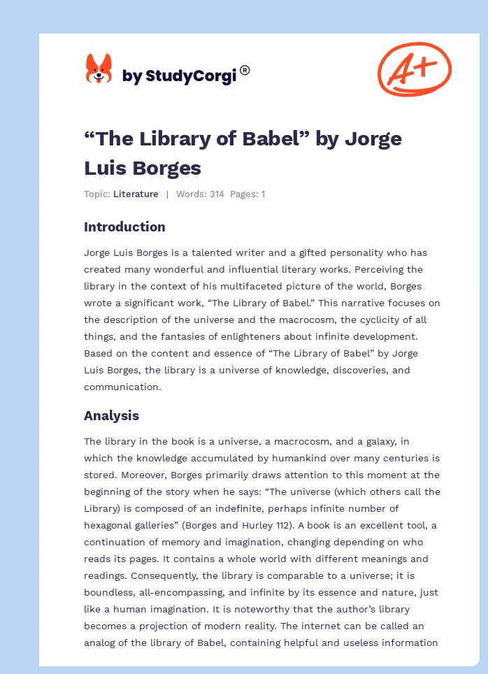 “The Library of Babel” by Jorge Luis Borges. Page 1