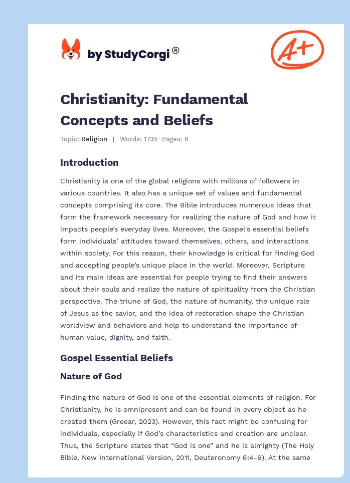 Christianity: Fundamental Concepts and Beliefs. Page 1