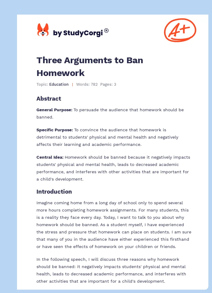 Three Arguments to Ban Homework. Page 1