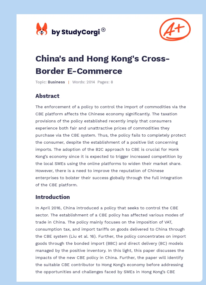 China's and Hong Kong's Cross-Border E-Commerce. Page 1