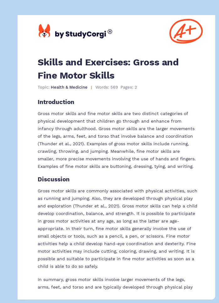Skills and Exercises: Gross and Fine Motor Skills. Page 1