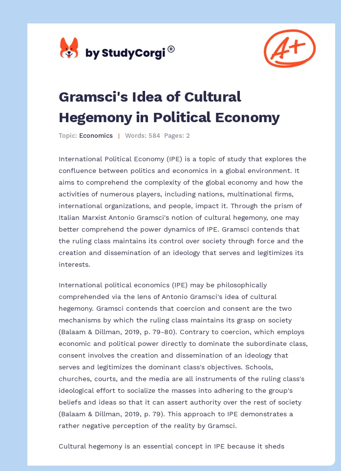 Gramsci's Idea of Cultural Hegemony in Political Economy. Page 1