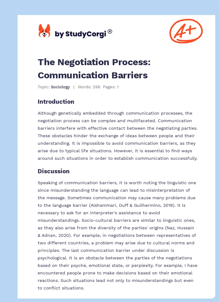 The Negotiation Process: Communication Barriers. Page 1
