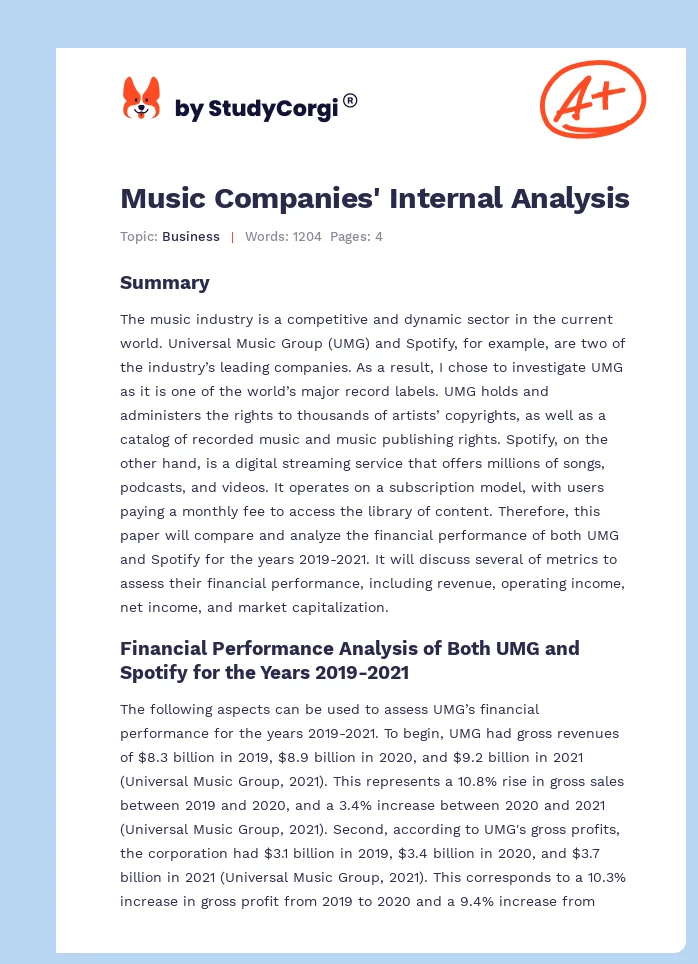 Music Companies' Internal Analysis. Page 1