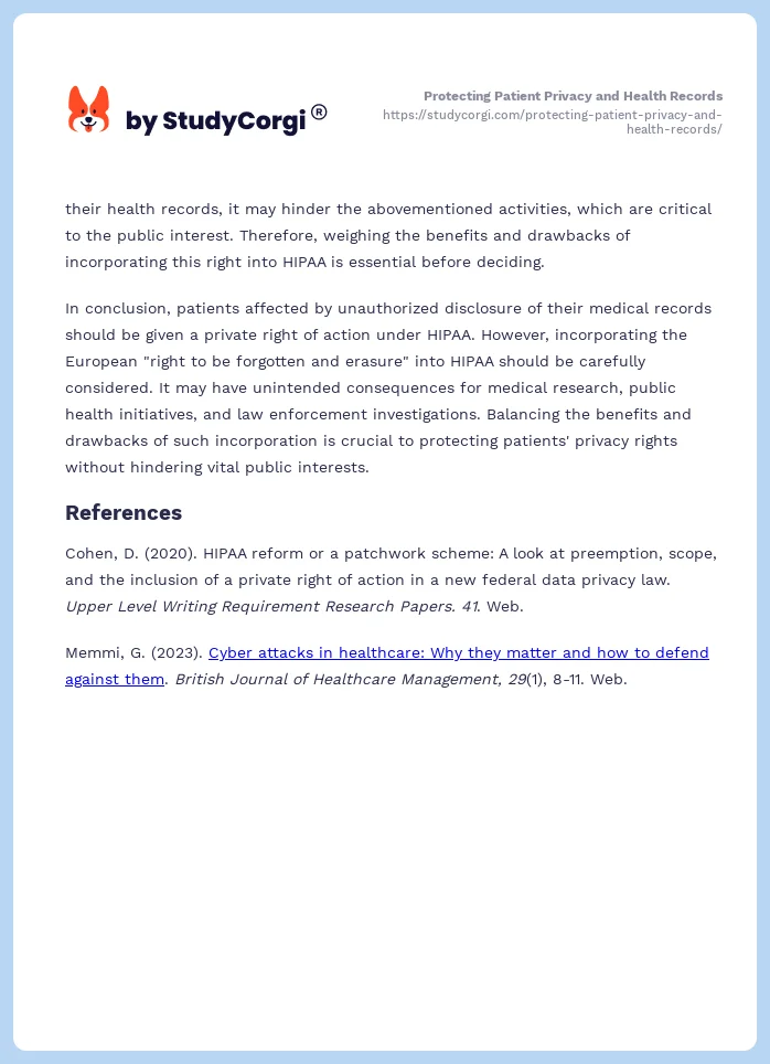 Protecting Patient Privacy and Health Records. Page 2