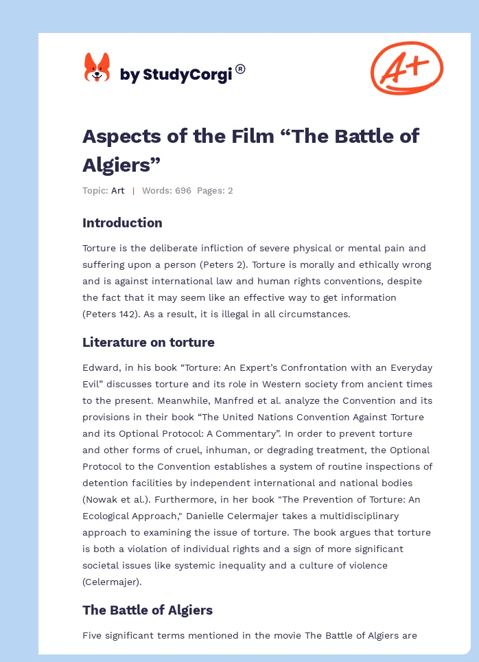 Aspects of the Film “The Battle of Algiers”. Page 1