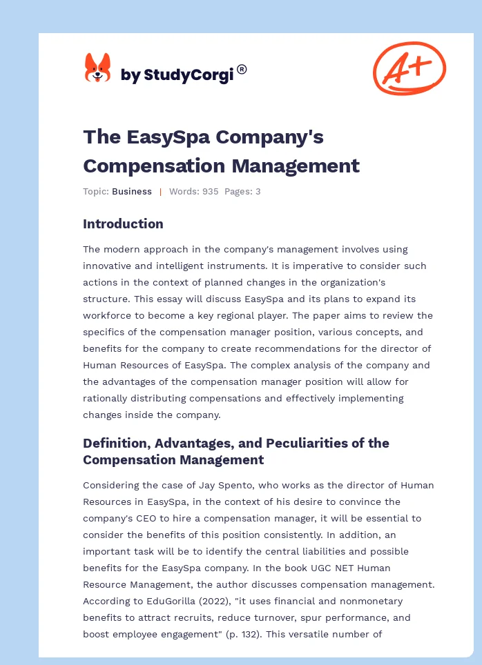 The EasySpa Company's Compensation Management. Page 1