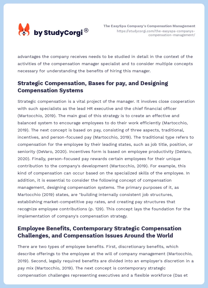 The EasySpa Company's Compensation Management. Page 2