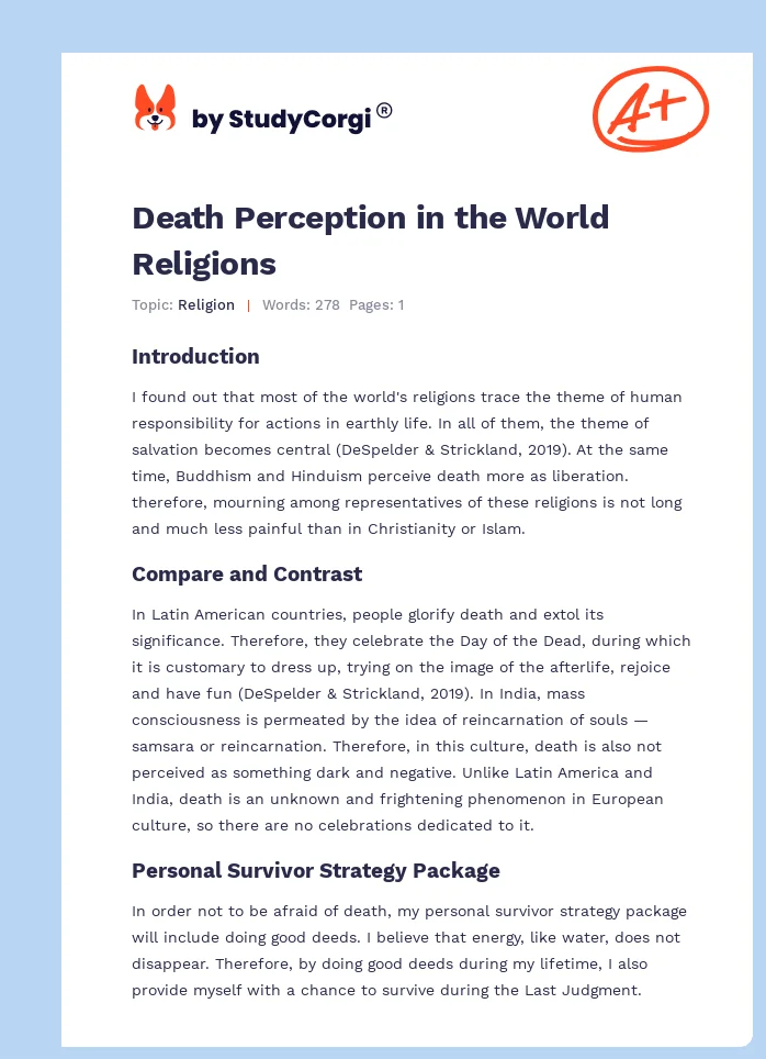 Death Perception in the World Religions. Page 1