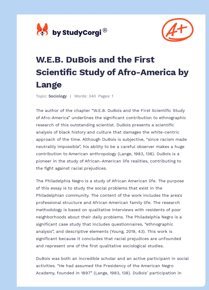W.E.B. DuBois and the First Scientific Study of Afro-America by Lange. Page 1