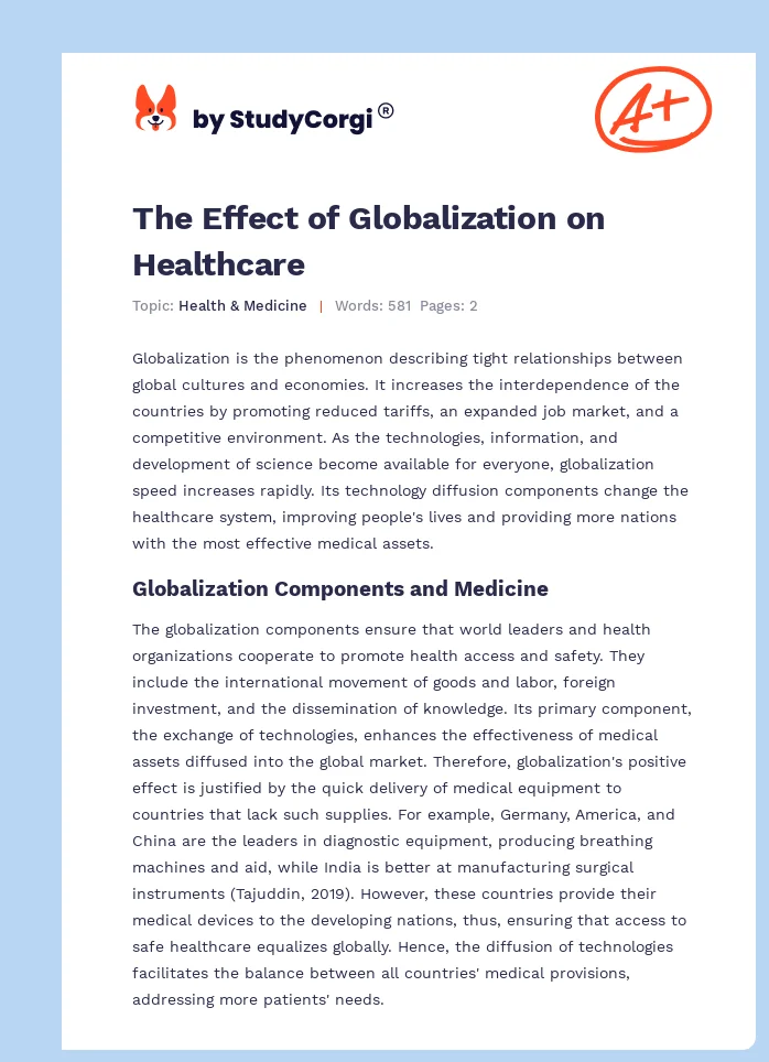 The Effect of Globalization on Healthcare. Page 1