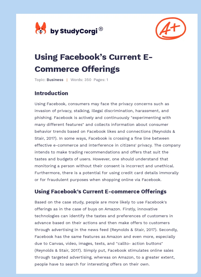 Using Facebook’s Current E-Commerce Offerings. Page 1