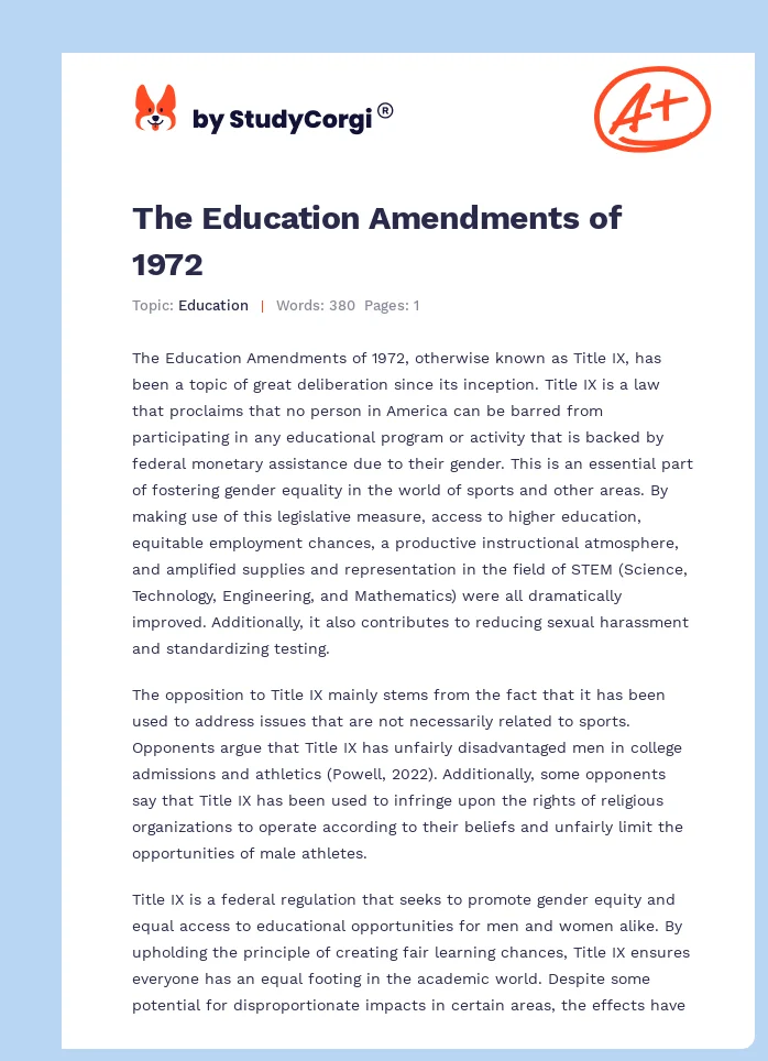 The Education Amendments of 1972. Page 1