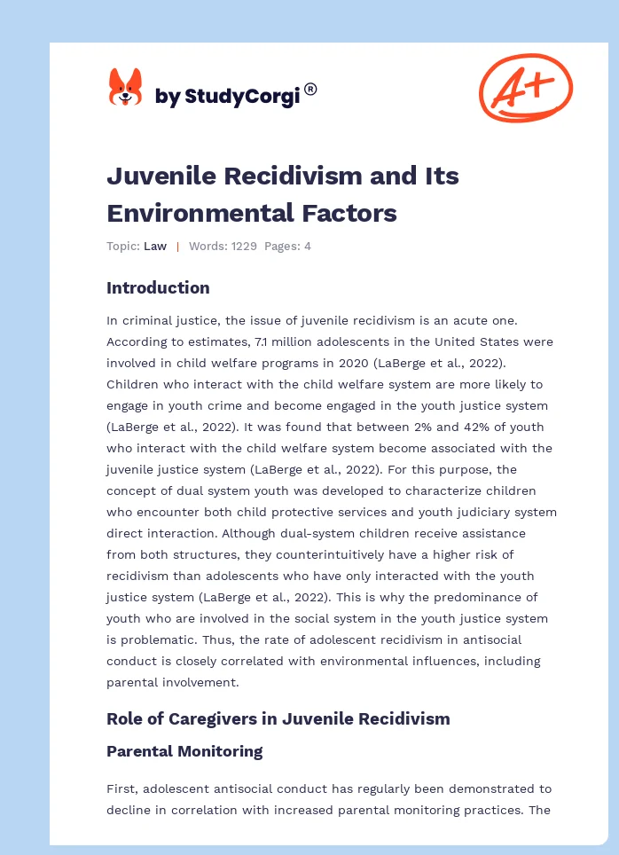 Juvenile Recidivism and Its Environmental Factors. Page 1