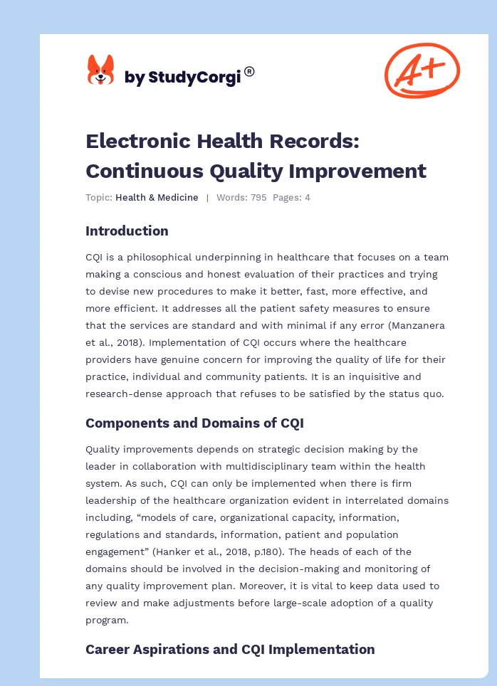 Electronic Health Records: Continuous Quality Improvement. Page 1