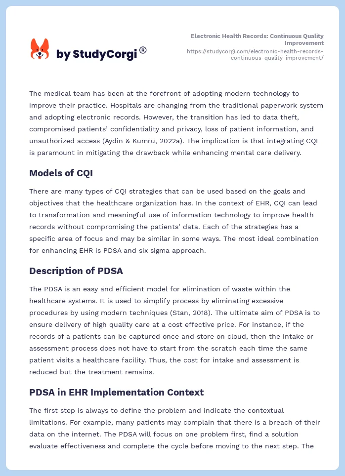 Electronic Health Records: Continuous Quality Improvement. Page 2