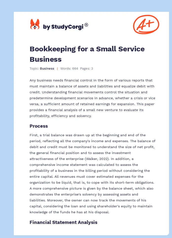 Bookkeeping for a Small Service Business. Page 1