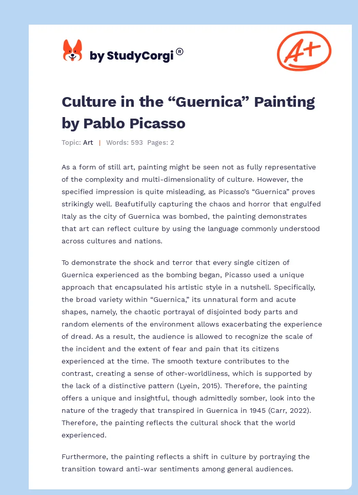 Culture in the “Guernica” Painting by Pablo Picasso. Page 1
