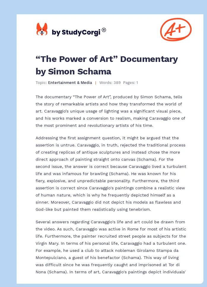 “The Power of Art” Documentary by Simon Schama. Page 1
