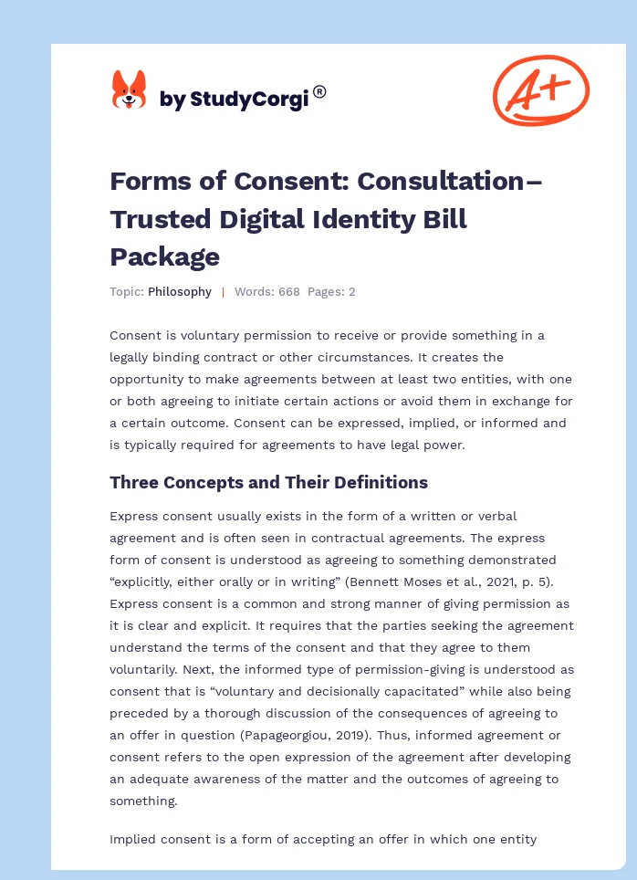 Forms of Consent: Consultation–Trusted Digital Identity Bill Package. Page 1