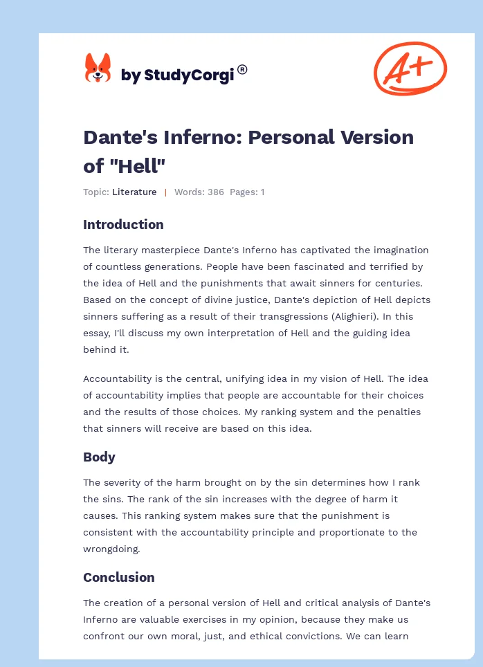 Dante's Inferno: Personal Version of "Hell". Page 1