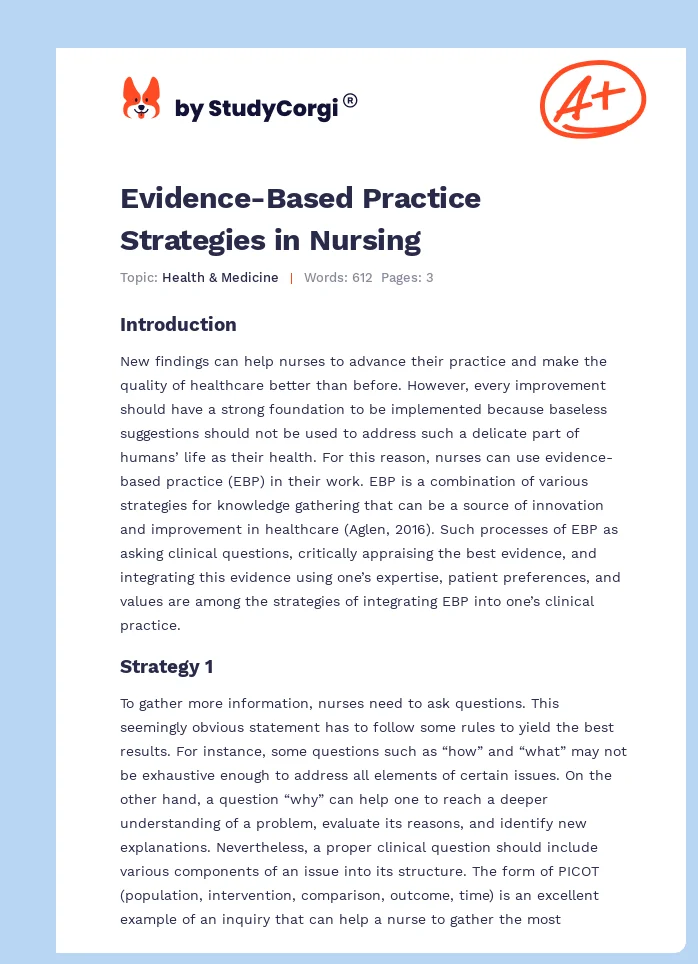 Evidence-Based Practice Strategies in Nursing. Page 1