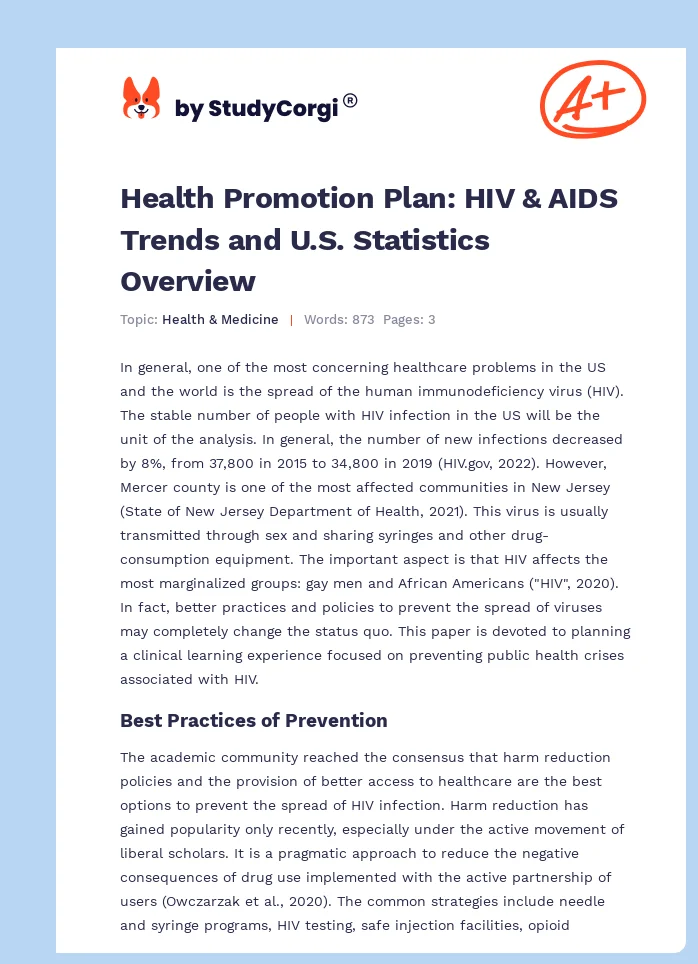 Health Promotion Plan: HIV & AIDS Trends and U.S. Statistics Overview. Page 1