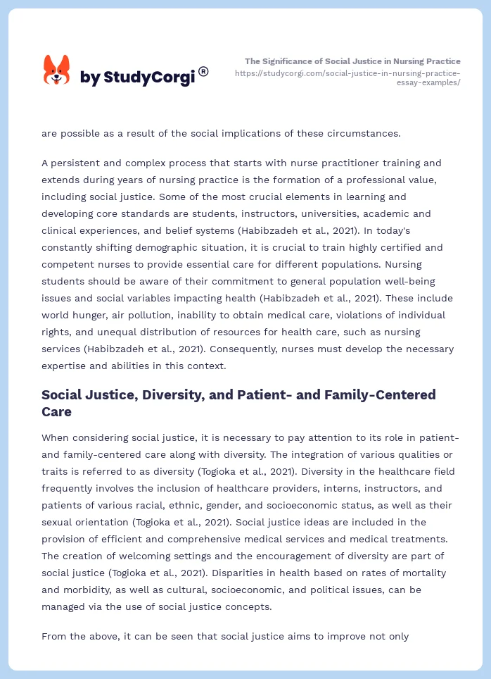 Social Justice in Nursing Practice. Page 2