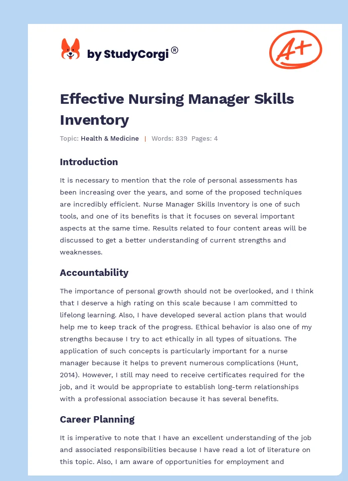 Effective Nursing Manager Skills Inventory. Page 1